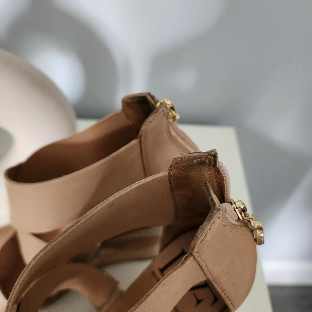Diane Von Furstenburg Camel Vachetta Opal Wedge Wood Heels